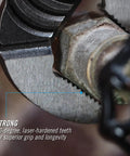 Close-up of 12 Inch Tongue And Groove Pliers With Straight Jaw For Boss Grip Laser Heat Treated Teeth And Undercut No Slip Design.