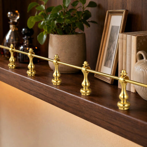 16 Piece Brass Railing Spindle Kit With Screws, Dead Easy Install Decorative Shelf Brackets, Dope Gold Finish Furniture Connectors, Solid Metal Posts That Turn Heads On Any Cabinet Or Bar Cart Rack