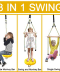 3 In 1 Kids Swing Set With Monkey Bars And Rainbow Rope, Adjustable Swing, Carabiner, Extra Hanging Straps, Heavy Duty Outdoor Zipline Playset For Backyard Fun And Playtime