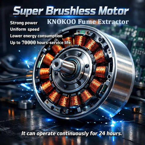Heavy Duty Laser Welding Fume Extractor Featuring Badass H13 HEPA Filters And Deep Carbon Scrubbing, super brushless motor close-up.