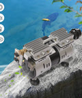 Three Quarter HP Pond Aeration Pump With Quiet Silencer, 1680 RPM, Delivers 85 Liters Per Minute Air Flow shown outdoors