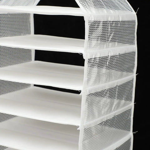 Hella Roomy White PVC Closet Hanging Storage Bag Featuring Nine Spacious Compartments To Keep Your Daily Threads And Weekend Fits Bangin And Fully Organized with clear mesh pockets.