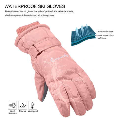 Winter Women Ski Gloves Waterproof and Windproof with Touchscreen Compatibility Pink for Snowboarding Hiking and Cycling Snow Gear