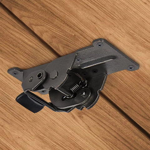 Heavy Duty Folding Hinge Locking Brackets 0 To 180 Degree Adjustable Invisible Table Extension Bracket Pack Of 4 Dark Bronze Galvanized Iron detail on wooden surface