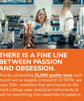 Laboratory scene showing scientists conducting research with various glassware, illustrating dedication to quality testing in science.