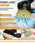 17 Hole Dust Extraction Sandpaper Discs 6-Inch 60 Grit Hook And Loop Orbital Sanders for heavy duty woodworking projects in use.