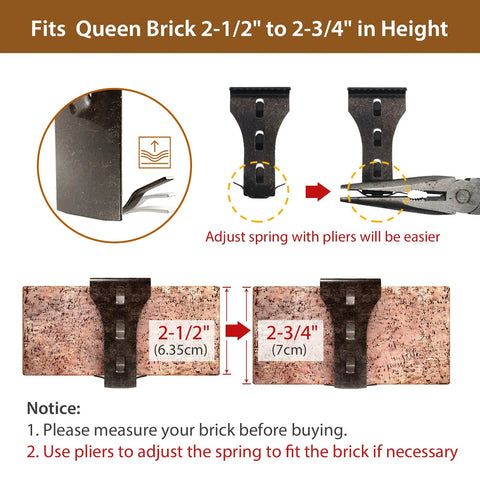 Diagram showing Built Tough Brick Wall Clips For Outdoor Hanging On Siding with measurements for 2.5-2.75 inch bricks.