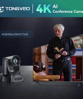 4K AI Auto Tracking PTZ Conference Camera System with Bluetooth Speakerphone and Microphone, 20X Optical Zoom shown in use