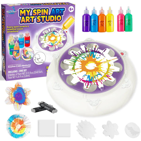 Spin Art Kit For Kids With Thick Paint Spinner Machine And Splatter Guard, Totally Fun Arts And Crafts Gift For Ages 6 To 12