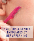 Using Hydro Silk Touch Up Dermaplane Razor With Precision Cover For Face And Brows 9ct on peach fuzz and exfoliating skin