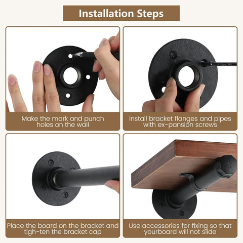 Heavy Duty Pipe Shelf Brackets 8 Pack 14 Inch Black Iron For Wood Wall Mount Floating Shelves Kit With All Hardware Included Supports 60 Lbs Per Bracket And 120 Lbs Per Pair DIY Pipe Shelves