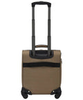 Back view of Underseat 17 Inch Spinner Carry On Luggage With USB Charging Port For Air Travel Mocha Color 4 Wheel Spinner