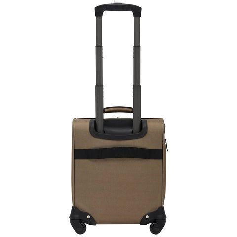 Back view of Underseat 17 Inch Spinner Carry On Luggage With USB Charging Port For Air Travel Mocha Color 4 Wheel Spinner