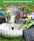 Solar Water Fountain Pump Kit For Outdoor Features 2026 Upgraded DIY Kit with 6 Nozzles and 9.8ft Power Cord in garden setting