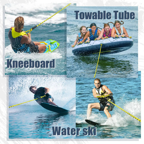 60 Ft Three Rider Tow Rope For Water Sports Durable UV Resistant Pre Stretched Thick Boat Towline used with towable tube, kneeboard, ski.