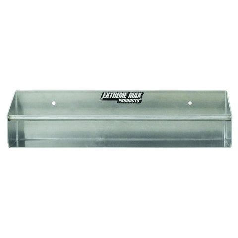 Front view of Wall Mount Aluminum Tie Down Hanger Storage Rack Shelf For Enclosed Trailer, Shop, Or Garage, featuring a durable metal frame.