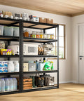 Beefy Heavy Duty Garage Shelving 5 Tier Steel Storage Racks For Tools And Auto Parts 72 By 36 By 16 Inches Anti Sagging Frame With 2200 Lb Capacity Sturdy Organizer For Water Groceries Bottles And Bulk Items in kitchen storage room with jars, bins, and supplies