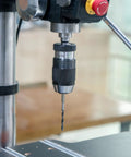 Heavy Duty Five Eighth Inch Keyless Drill Chuck With MT2 Shank For Wood Lathe And Pillar Drills attached, knurled grip visible.