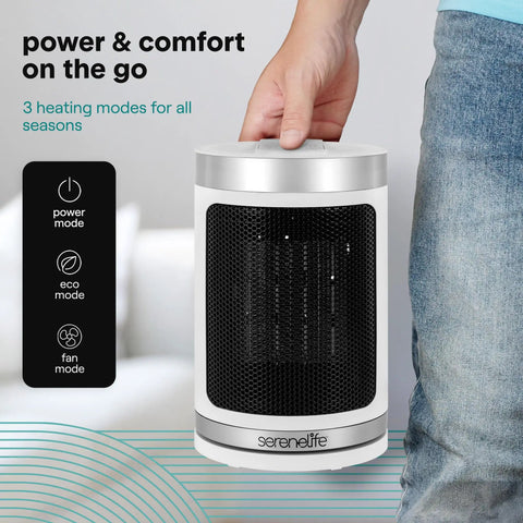 Smart 1500W Space Heater With WiFi Thermostat Remote And 12 Hour Timer Delivers Fast Even Indoor Heat For Living Rooms And Offices With Ceramic PTC Heating For Cozy Comfort All Winter being held by hand