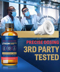 Lithium Orotate Solution 500 Ppm For Lab Use High Purity Laboratory Grade 3.38 Fl Oz bottle with certified dropper in lab setting