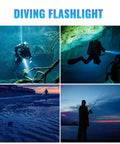 Divers using Powerful Dive Light 3000 Lumen 5000K Natural White Underwater Flashlight IPX8 Waterproof To 100M in dark waters