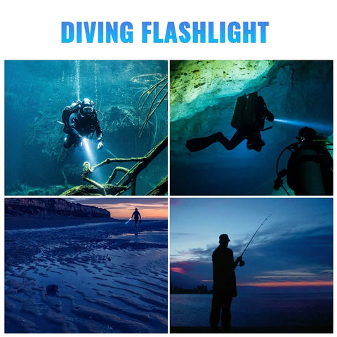 Divers using Powerful Dive Light 3000 Lumen 5000K Natural White Underwater Flashlight IPX8 Waterproof To 100M in dark waters