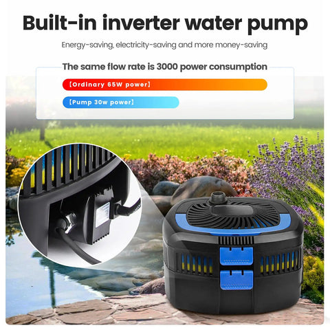All In One Pond Filter Pump 950 GPH With UV C 13W 110V Inverter Fountain Kit illustration and details