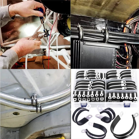 56 Piece Large Stainless Steel Rubber Coated Cushioned Insulated Cable Clamps Kit In Seven Sizes From Three Quarters To Two Inches