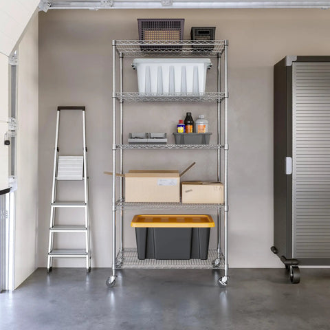 Commercial Grade Steel Wire Shelving Unit Five Tier Adjustable Storage Rack 36 X 24 X 76 Inches Zinc Plated Garage Kitchen Warehouse NSF Certified Top Shelf Organization Built Tough For The Daily Grind