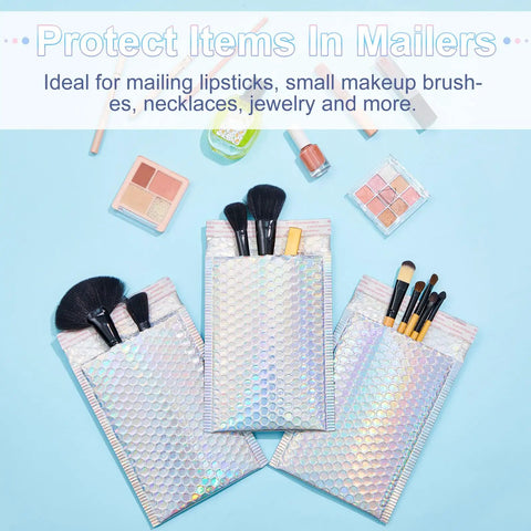 Dope Rainbow Holographic Bubble Mailers Self Seal Waterproof Envelopes 6 By 9.5 Inch 60 Pack for Makeup and Jewelry