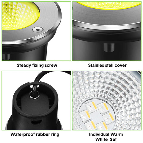 Close-up of 16 Pack 3W LED Well Lights For Low Voltage Outdoor Landscape Lighting Kit With 32 Connectors, featuring LED components.