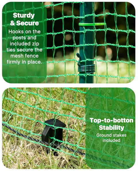 Wind Resistant Temporary Fence With Metal Posts For Outdoor Dogs And Pets, 40 Inch High By 50 Foot Long Garden Boundary With Ground Spikes