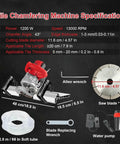 Pro Level Heavy Duty Electric Tile Chamfer Machine With Sturdy 12 V Water Pump And Lightning Fast 13000 Rpm Motor And Tough 1200 W Wet Cutting Saw specifications overview.