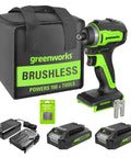 Power Through Anything 24V Brushless Cordless Impact Driver Kit With 1950 In-Lbs Torque, tool bag, batteries, charger, bits