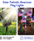 Lit Patriotic Solar Flag Lights For Outdoors, 8 Pack Pathway Stakes with 8 Modes and American flags in garden setting