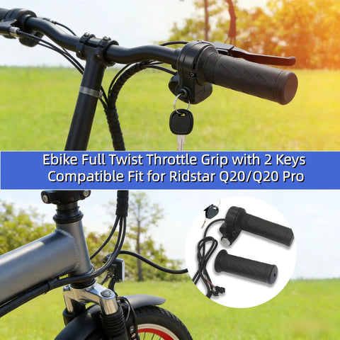 Full Twist Throttle Grip With 2 Keys For E Bikes, Smooth Acceleration, Ergonomic Handle, Fits Ridstar Q20 Q20 Pro Q20 Lite H20 H26 Pro And Most E Bikes On Standard Seven Eighths Inch Handlebars, Black