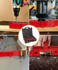 Pro Grade 14 Piece Aluminum Woodworking Setup Blocks Kit With Storage Case Router Table Height And Depth Gauges Angle Finder Fence Alignment And Miter Gauge Tool Set shown in use.