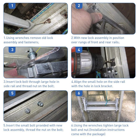 Extension Ladder Locks for Aluminum Ladders 24ft 28ft 32ft Rung Lock Kit Replacement installed on aluminum extension ladder