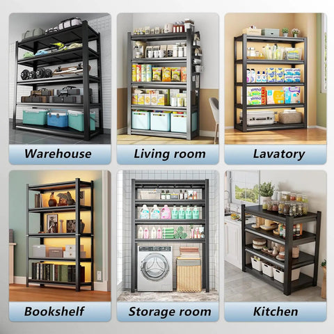 Heavy Duty Garage Shelving System 63 Inch Tall Adjustable Steel Standing Shelves 36 Inch Wide 13.8 Inch Deep for various room uses