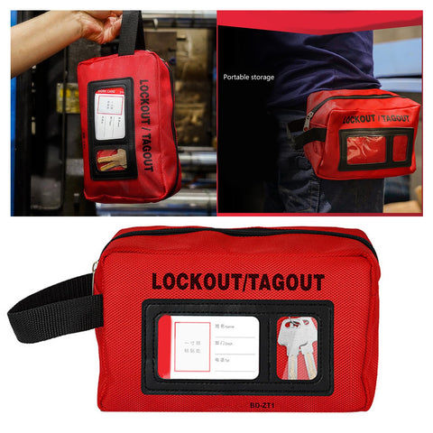 Beefy Heavy Duty Portable Tool Bag for Lockout Equipment with ergonomic handle and large capacity, shown in storage mode.