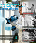 Man using a cordless paint sprayer with a direct fill tank, demonstrating smooth finishes on a fence. Ditch The Cords With This Hardworking Cordless Paint Sprayer Boasting A Bright Led Lamp And Twin High Capacity Cells For Pro Level Smooth Finishes On All Your Favorite Weekend DIY Tasks.