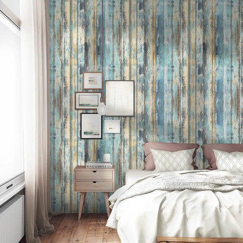 Blue Distressed Wood Grain Contact Paper Peel And Stick Self Adhesive Wallpaper For Cabinets Waterproof Removable Wood Look Finish 15.7 By 236 Inches Navy Blue Beachy Rustic Style