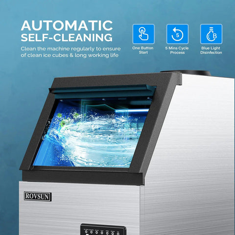 Heavy Duty Ice Maker Machine 110 Lbs Per Day Freestanding Commercial Ice Maker With Dual Water Inlets and Self-Cleaning Feature