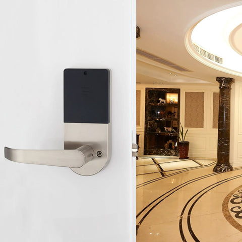 D6300 Bluetooth Digital Door Lock Satin Nickel With Card, Code, Key, And App Access, Backlit Keypad on interior door