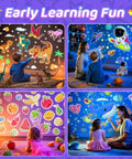 Children using Dinosaur Story Projector And Bluetooth 5.0 Speaker For Kids Room, 15 Film Reels With Dynamic Moving Images for fun learning.