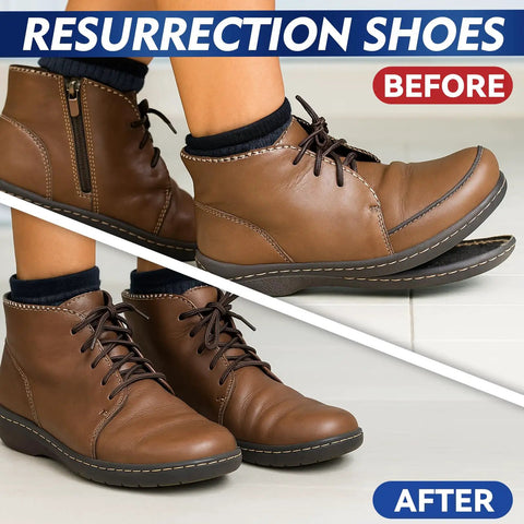 Clear Shoe Glue Sole Repair Kit For Boots And Sneakers, before and after repair using waterproof adhesive with microtips.