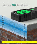 Pinless Moisture Meter For Walls And Wood Non Invasive Water Leak Detector Deep Sweep Surveyor Device measuring 15% moisture in wall.