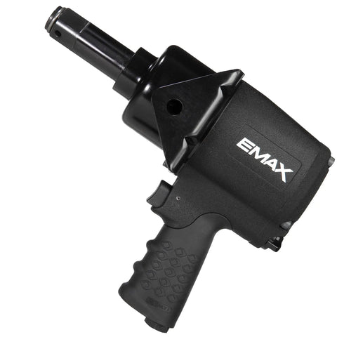 One Inch Drive Air Impact Wrench Packs Ball Bearings And Aluminum Body Pumping Kick Ass Twisting Force Up To 1500 Foot Pounds At 4200 Rpm Geared To Shatter Rusted Studs Quick Without Folding For Mechanics Wanting Rock Solid Shop Power, EMAX brand.
