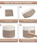 Cozy Cotton Rope Blanket Basket With Built In Handles, 15.8 X 15.8 X 13.8 Inches, showing how to remove creases in foldable basket.