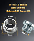 Rock Solid 304 Stainless Steel Oxygen Sensor Bung And Plug Kit With M18 X 1.5 Thread, detailed view of weld-on bung and screw plug.